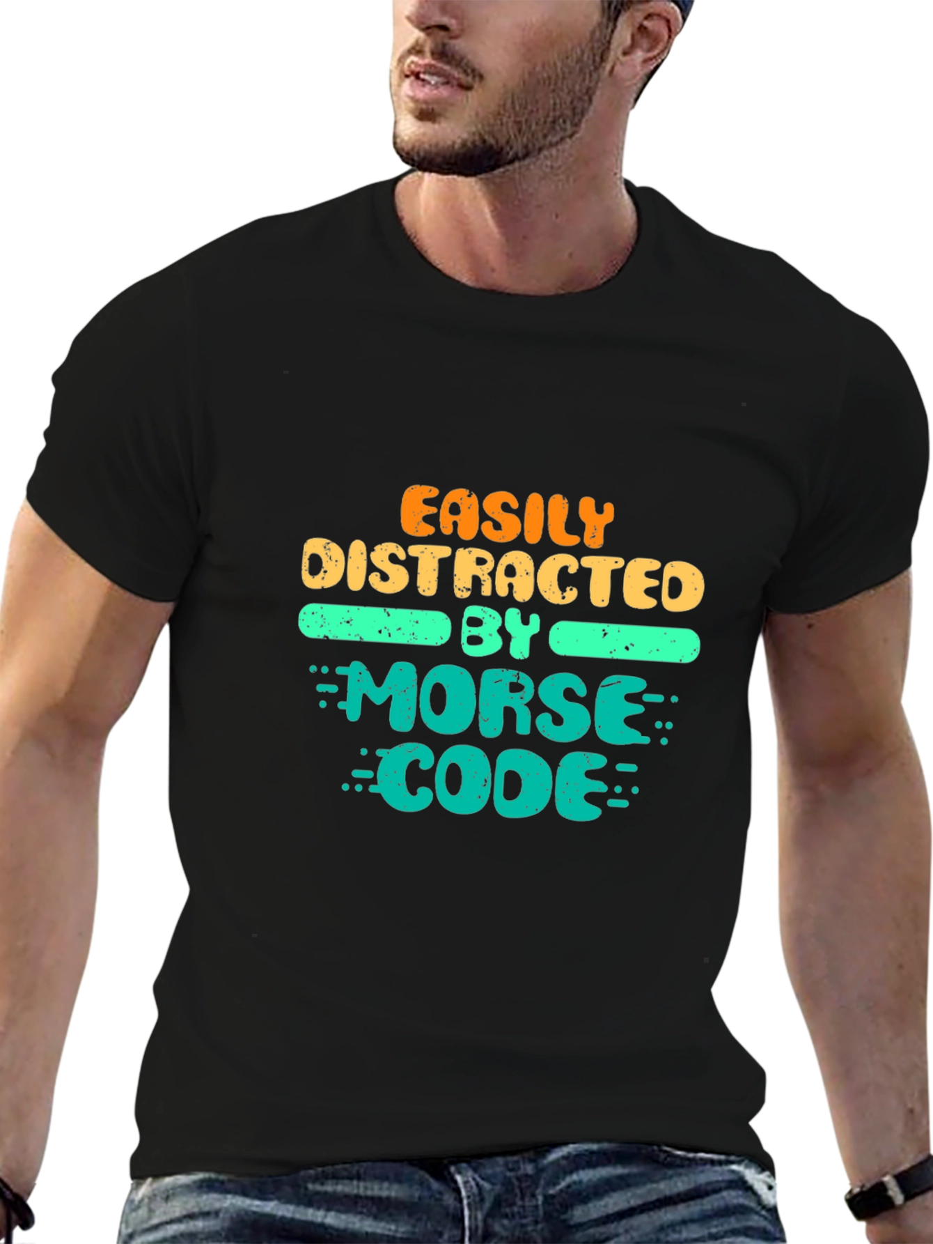 Easily Distracted By Morse Code Black T-Shirt