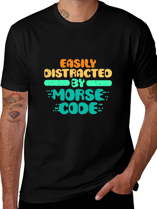 Easily Distracted By Morse Code Black T-Shirt