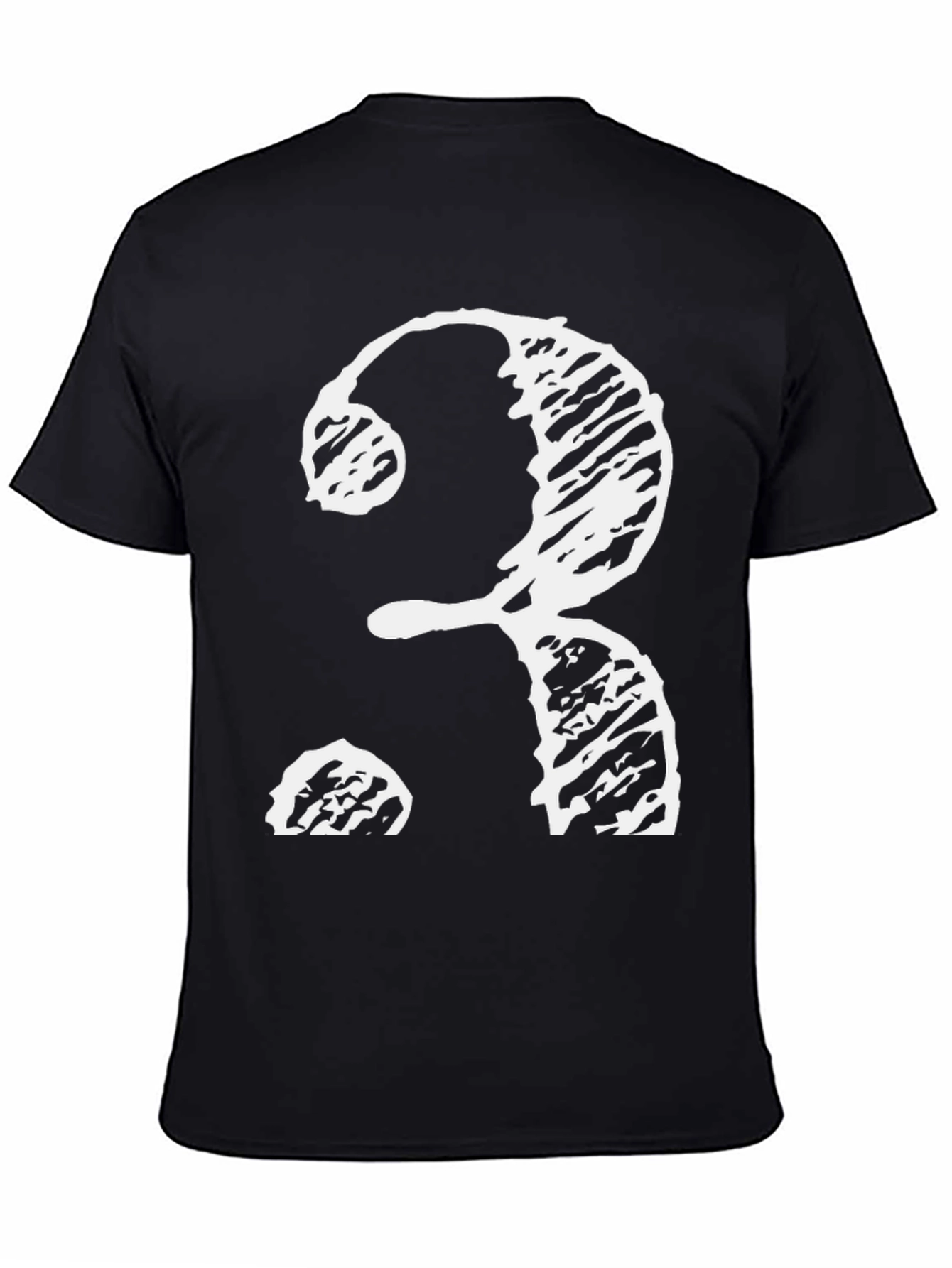 Black T-Shirt with Distressed White Question Mark