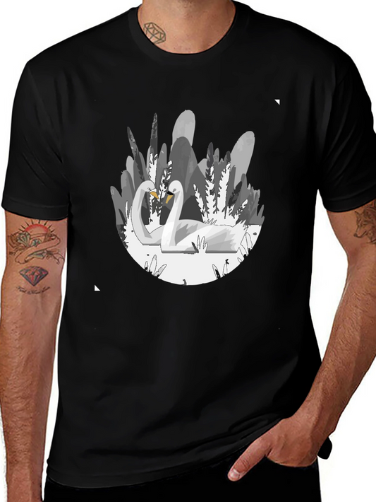 Elegant Swan Graphic T-Shirt - Soft Black Cotton Tee