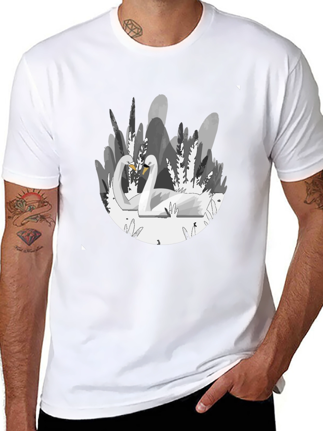 Elegant Swan Graphic T-Shirt - Soft Black Cotton Tee
