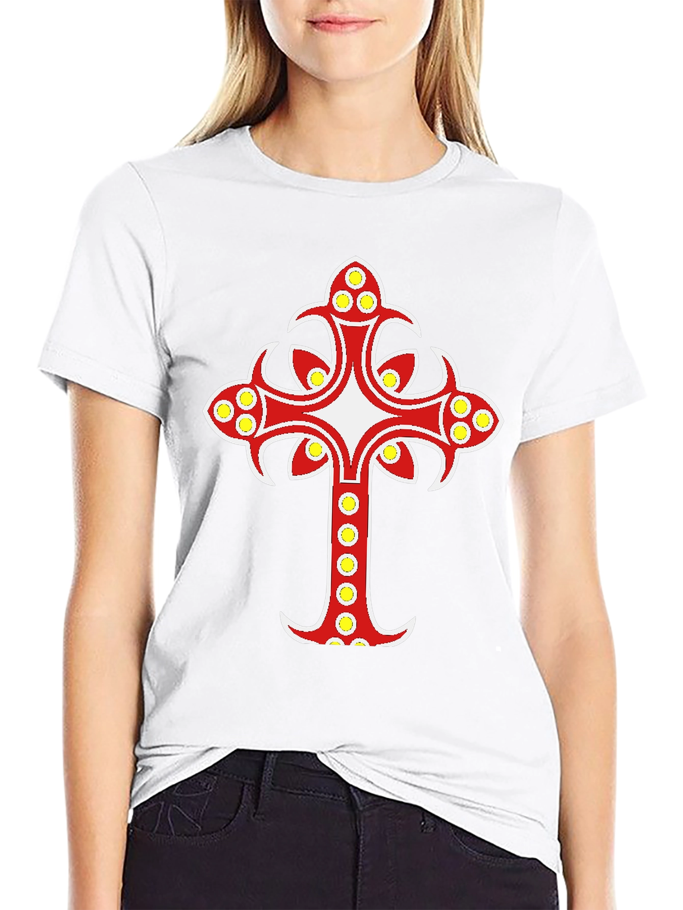 Decorative Cross Graphic Black T-Shirt