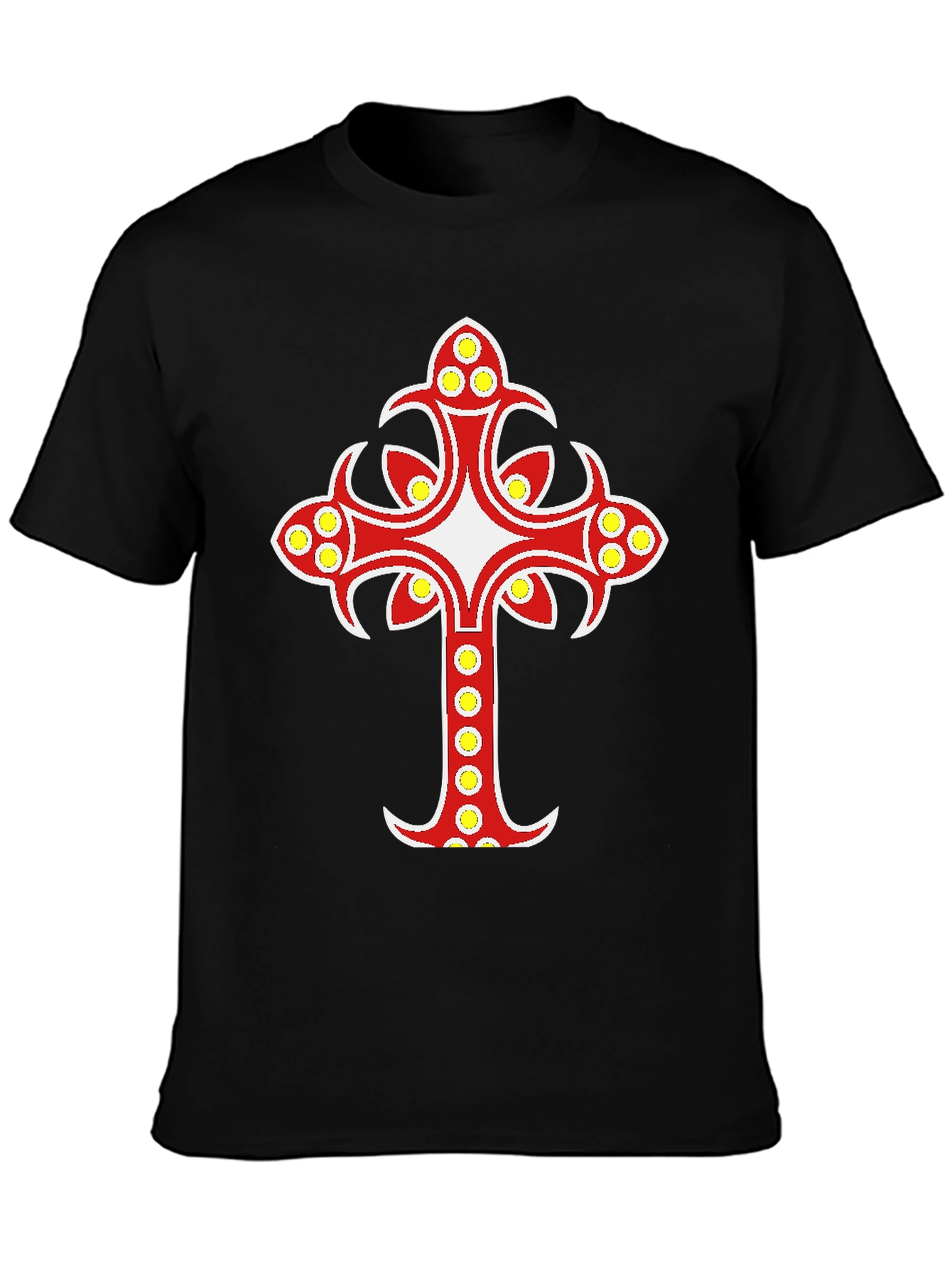 Decorative Cross Graphic Black T-Shirt