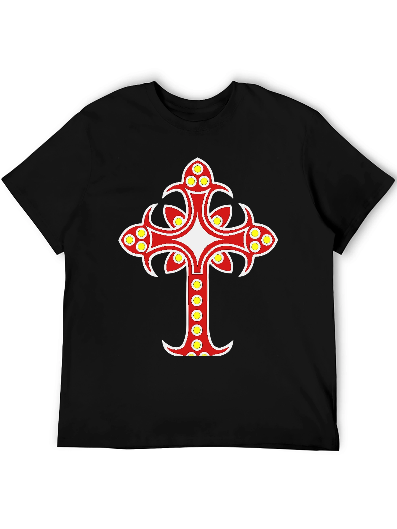 Decorative Cross Graphic Black T-Shirt