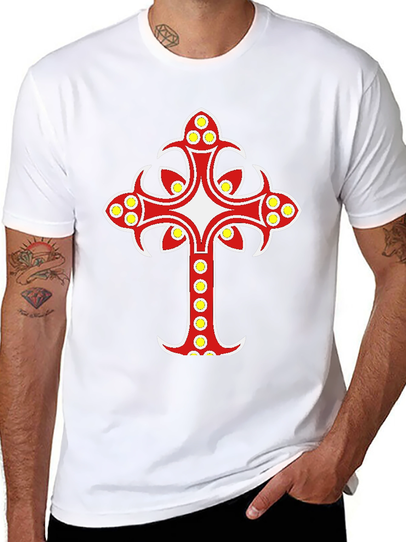 Decorative Cross Graphic Black T-Shirt