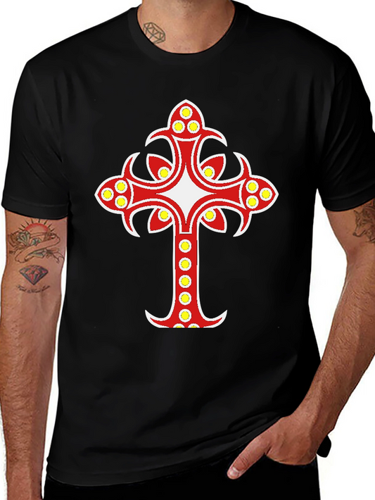 Decorative Cross Graphic Black T-Shirt