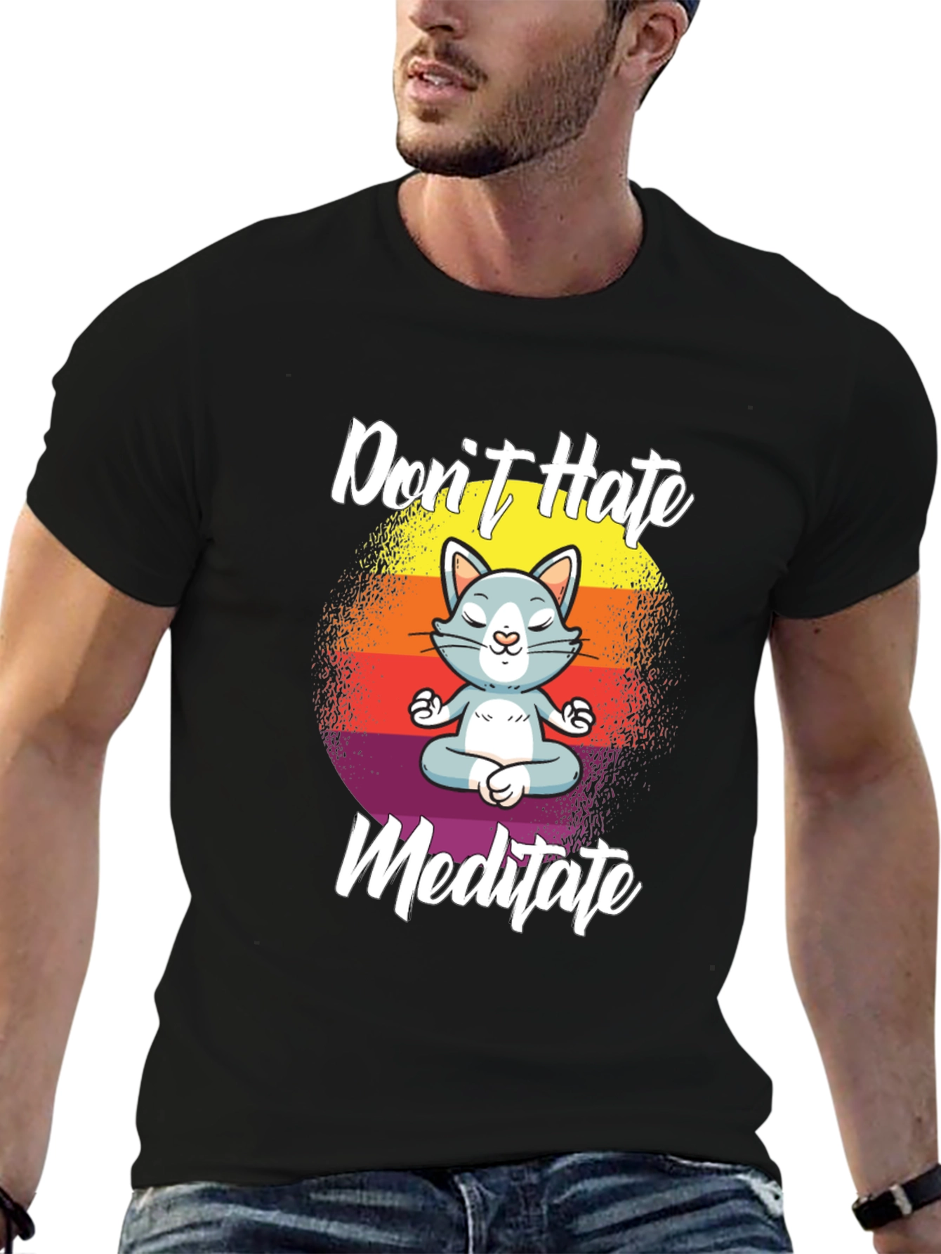 Dont Hate Meditate Cat T-Shirt Yoga Lover