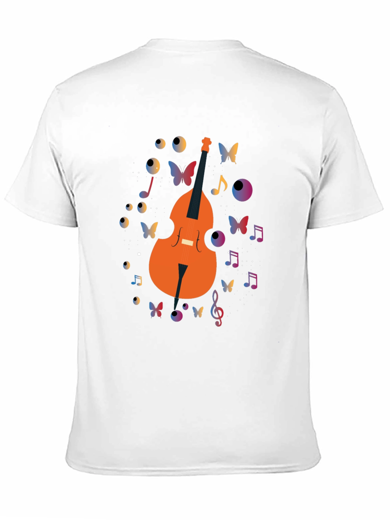 Musical Bass Guitar Butterfly Print Black T-Shirt