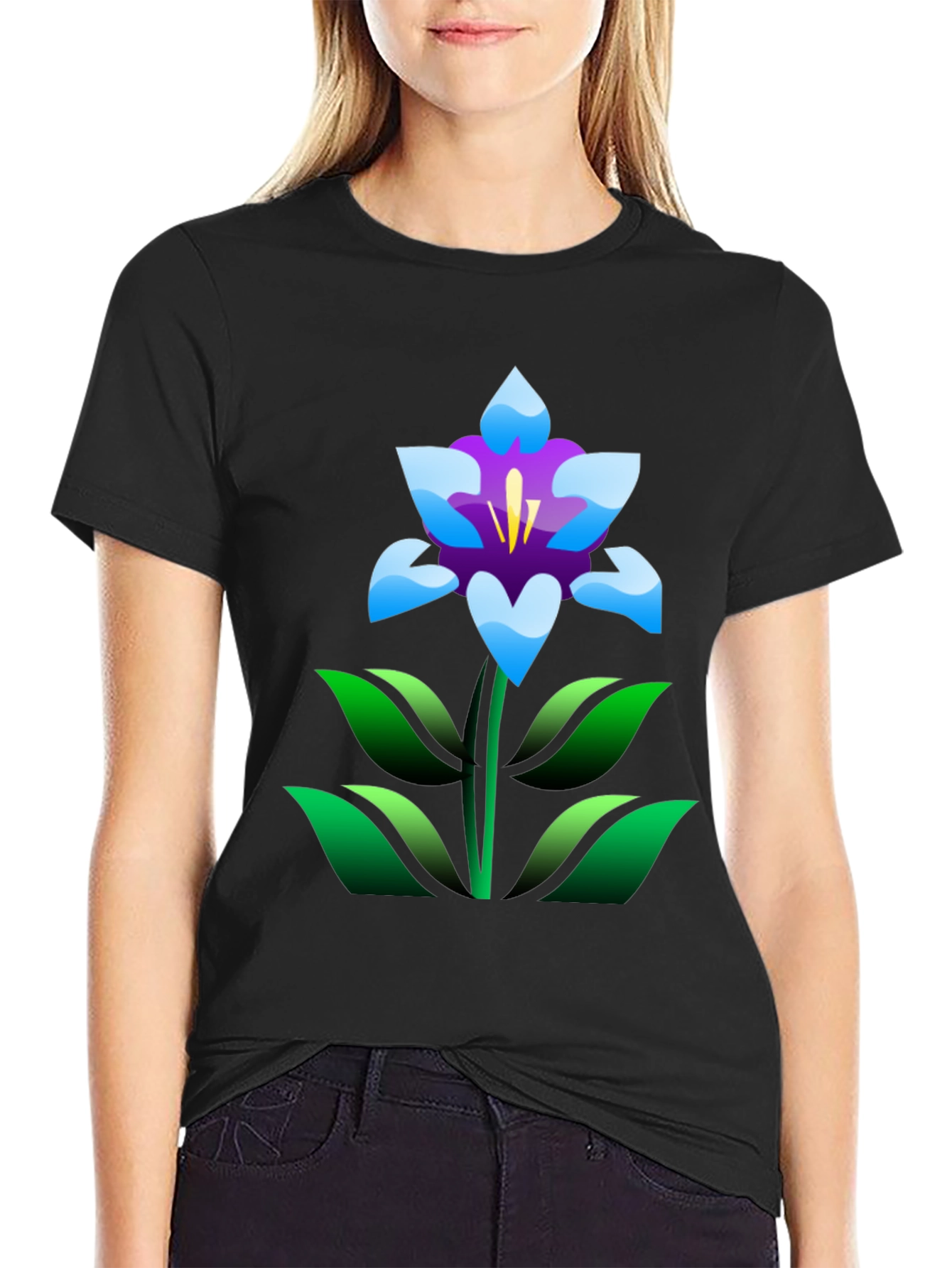 Floral T-Shirt - Black with Graphic Flower Print