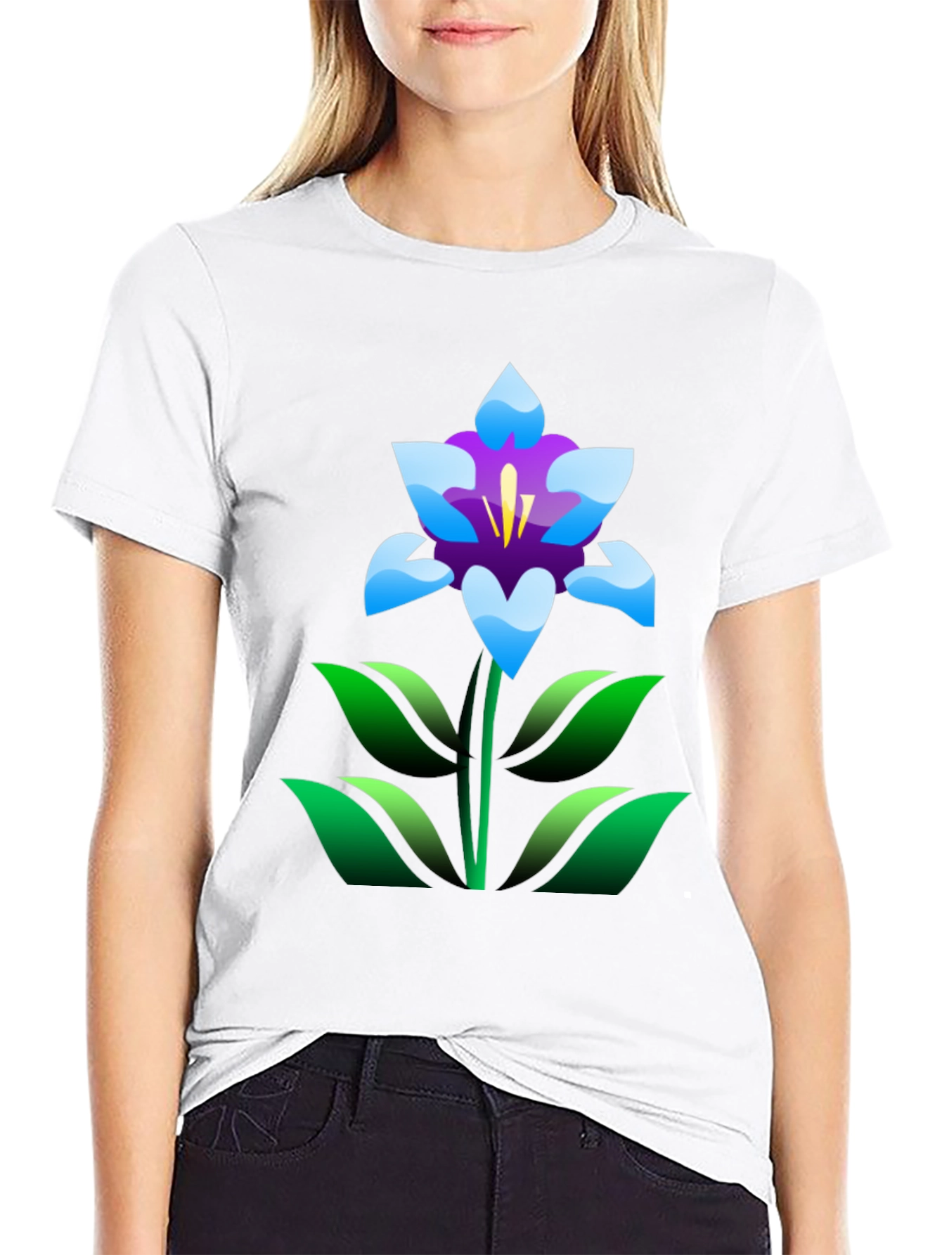 Floral T-Shirt - Black with Graphic Flower Print