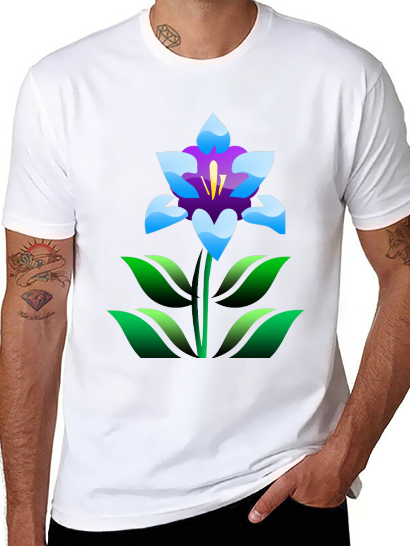 Floral T-Shirt - Black with Graphic Flower Print