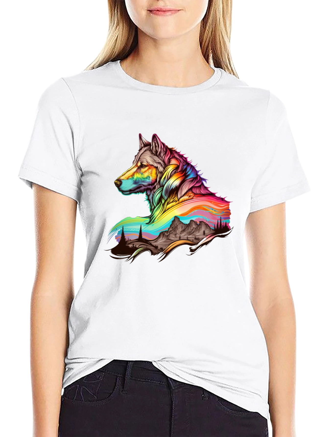Vibrant Wolf Graphic Tee - Unique Mens Black T-Shirt