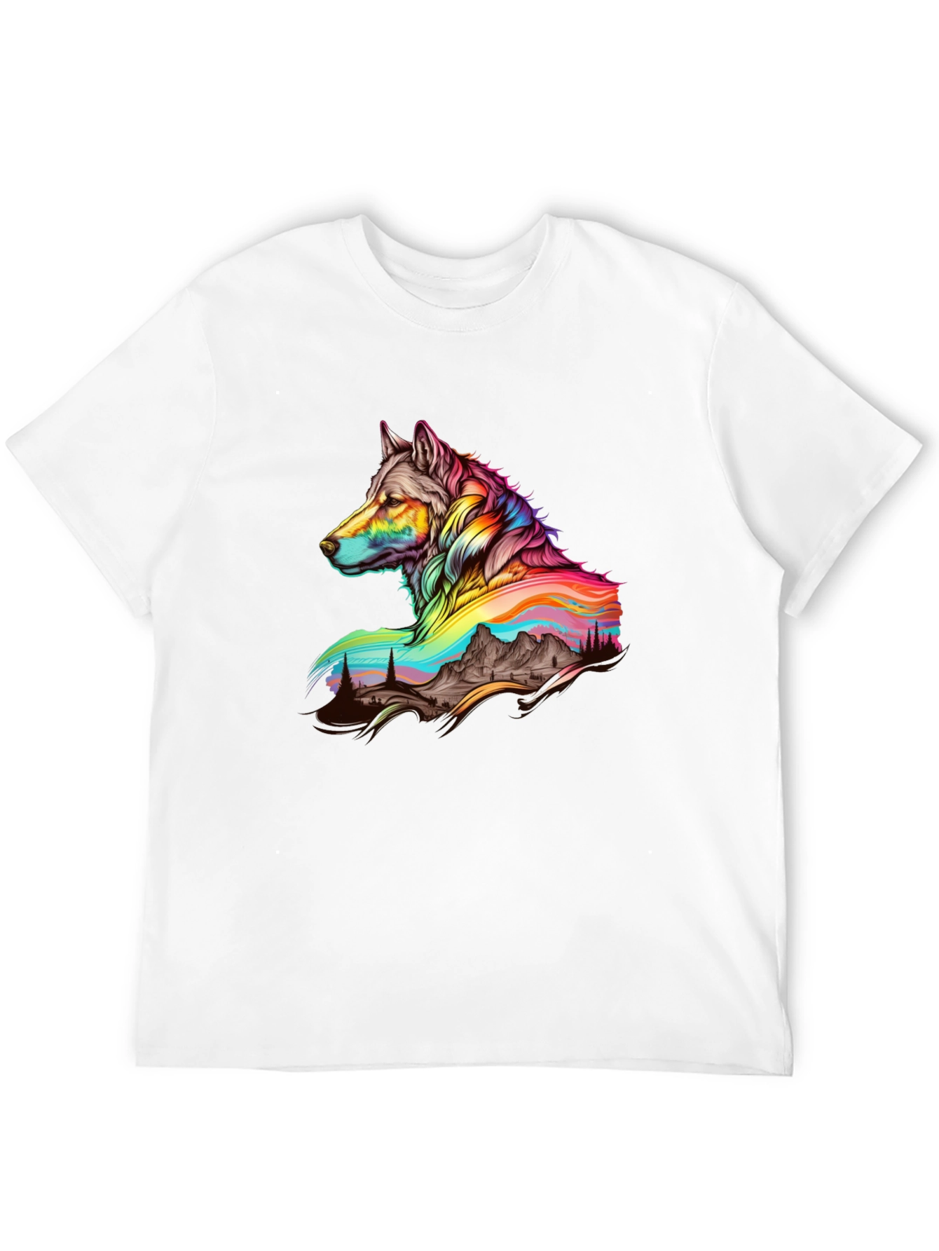 Vibrant Wolf Graphic Tee - Unique Mens Black T-Shirt