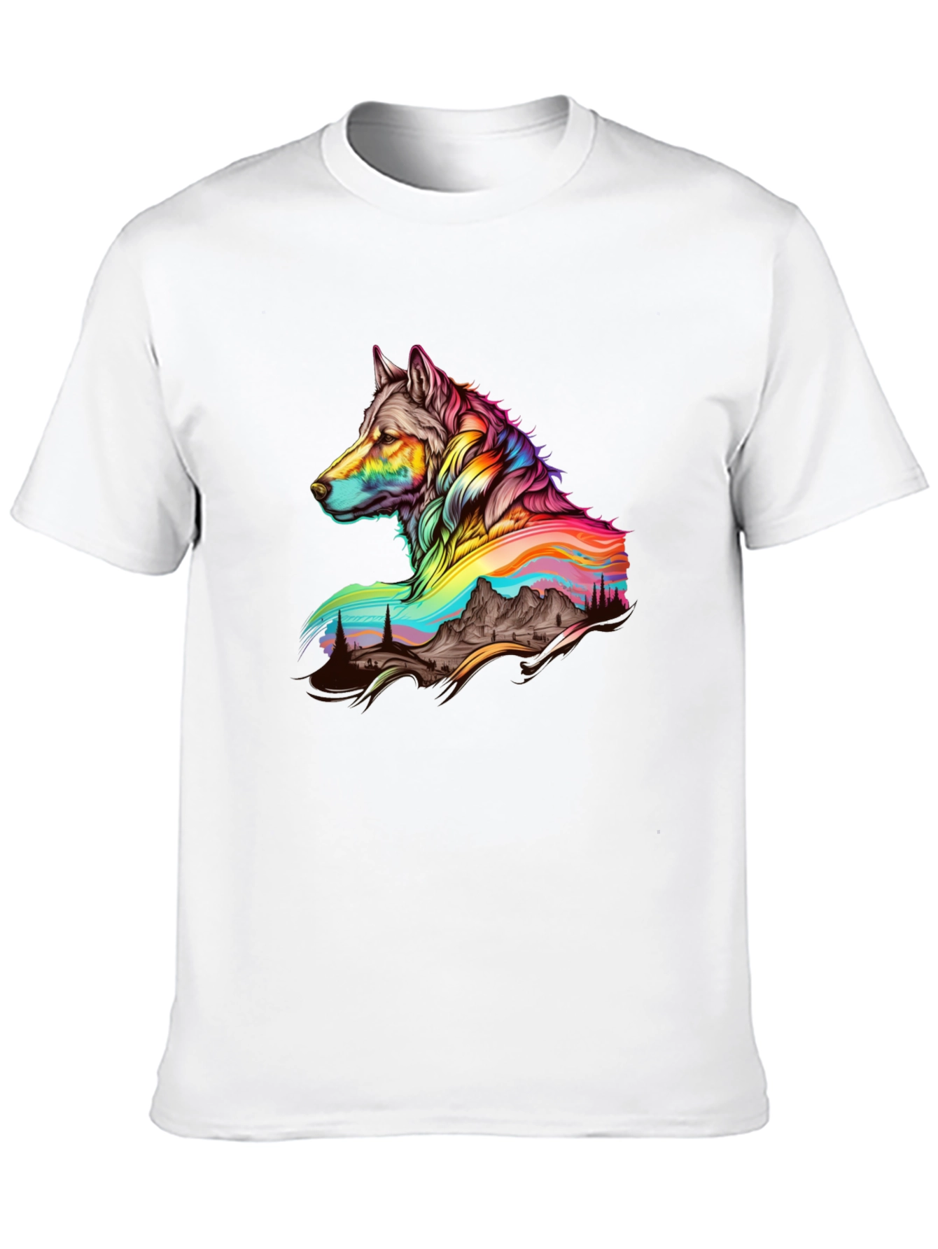 Vibrant Wolf Graphic Tee - Unique Mens Black T-Shirt