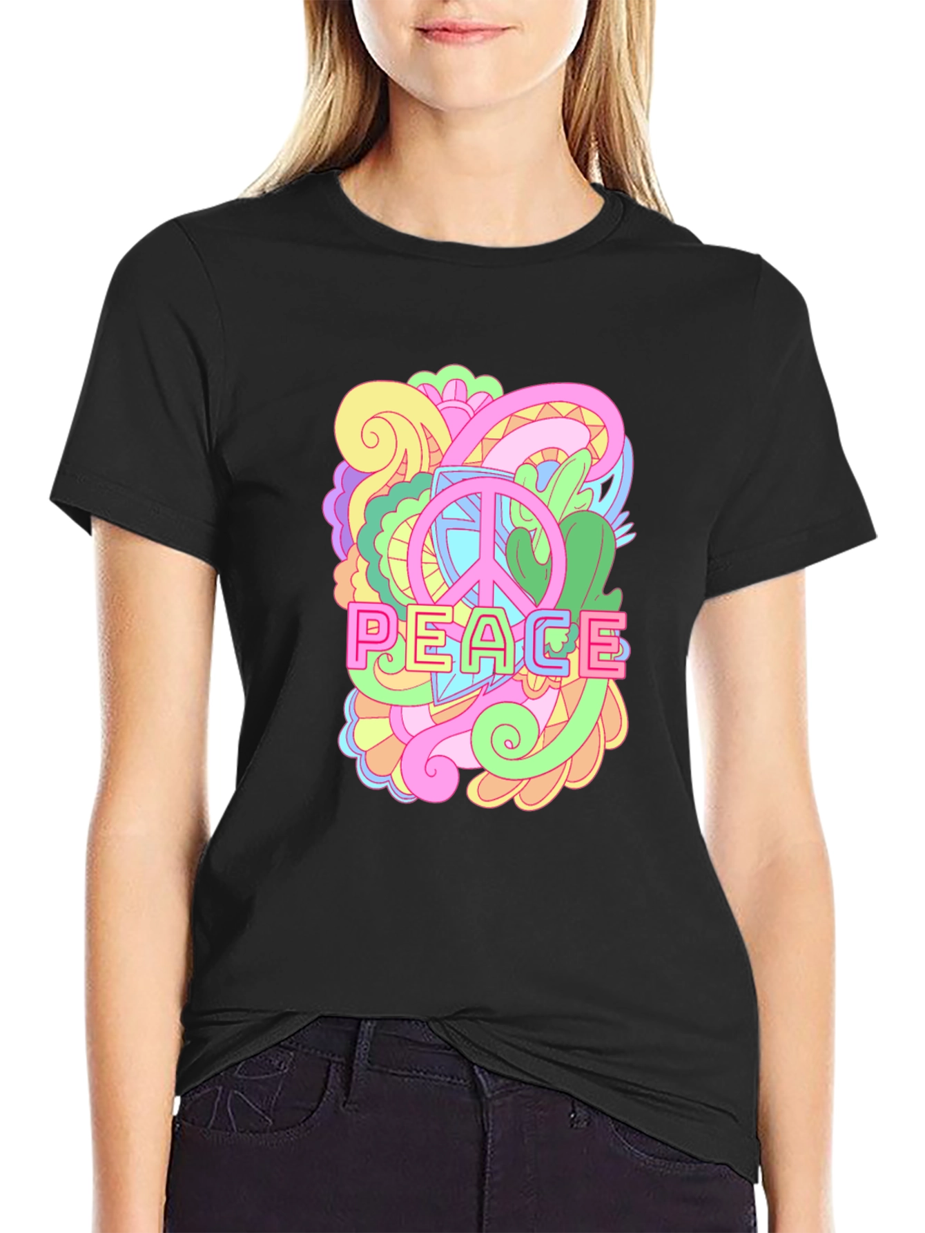 Peace Sign Graphic Tee - Retro Style Black T-Shirt