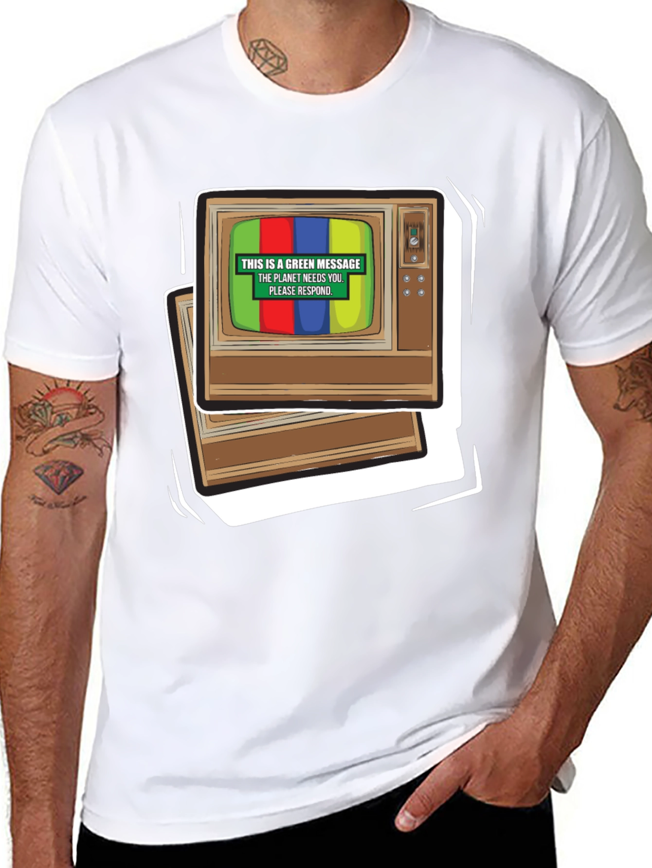 Retro TV Green Message T-Shirt