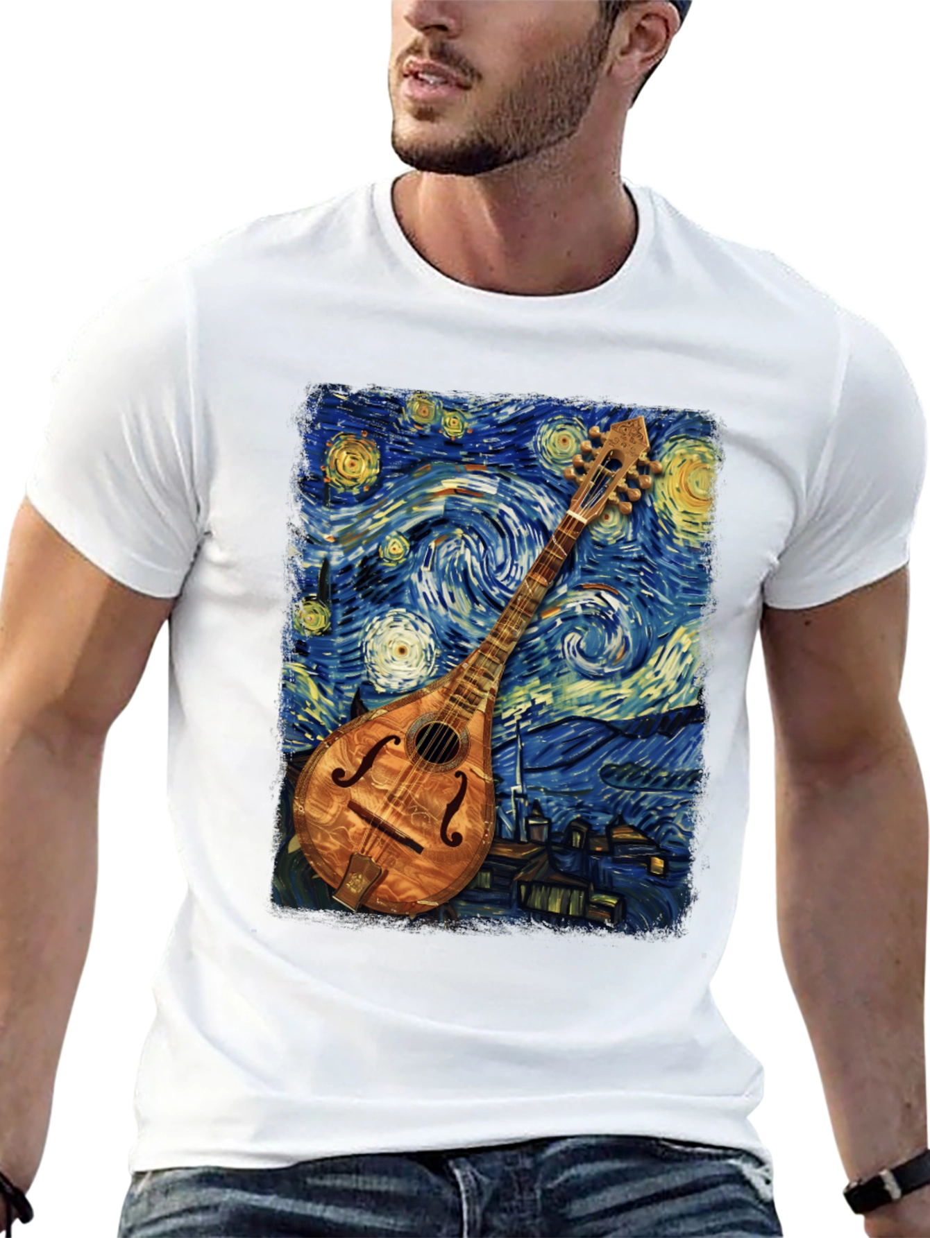 Starry Night Mandolin T-Shirt - Unique Art Tee
