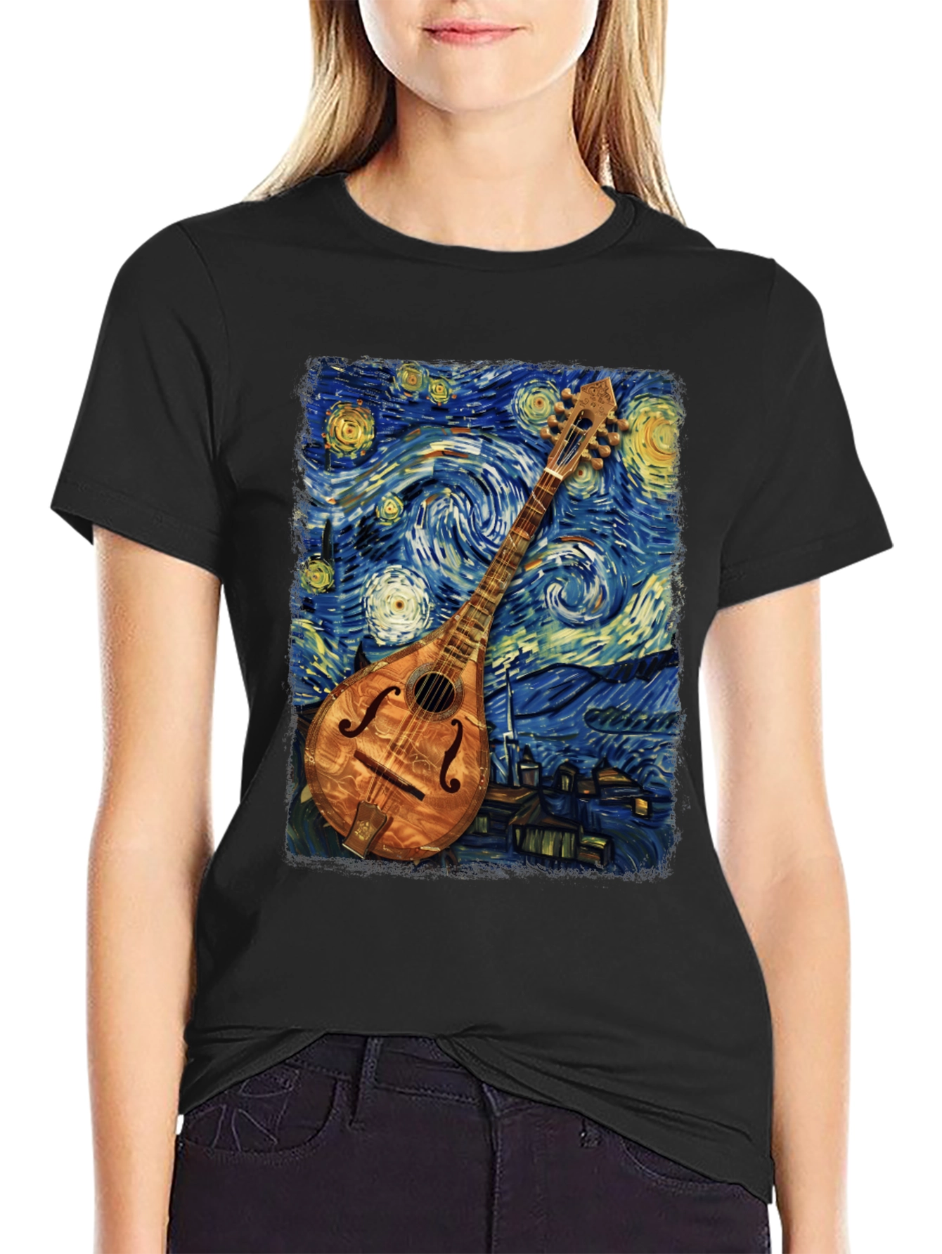 Starry Night Mandolin T-Shirt - Unique Art Tee