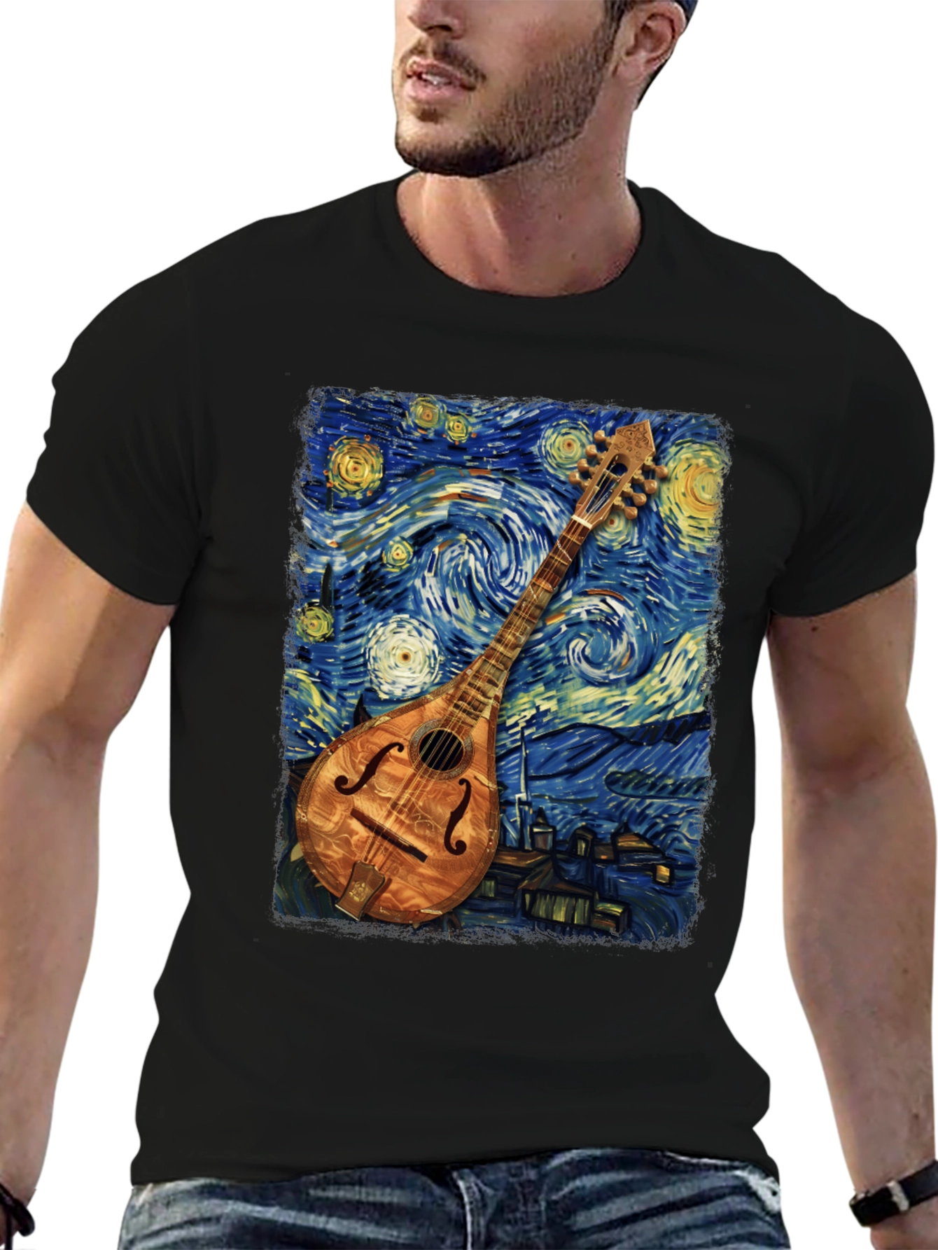 Starry Night Mandolin T-Shirt - Unique Art Tee