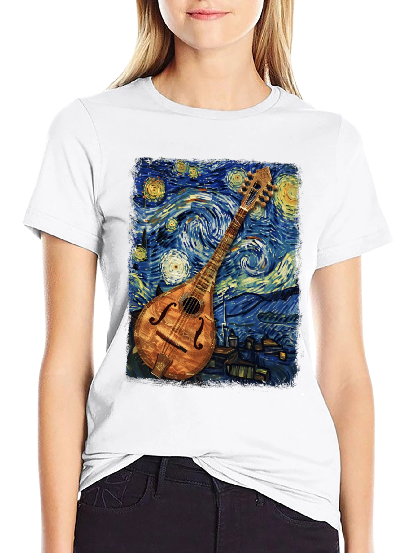 Starry Night Mandolin T-Shirt - Unique Art Tee