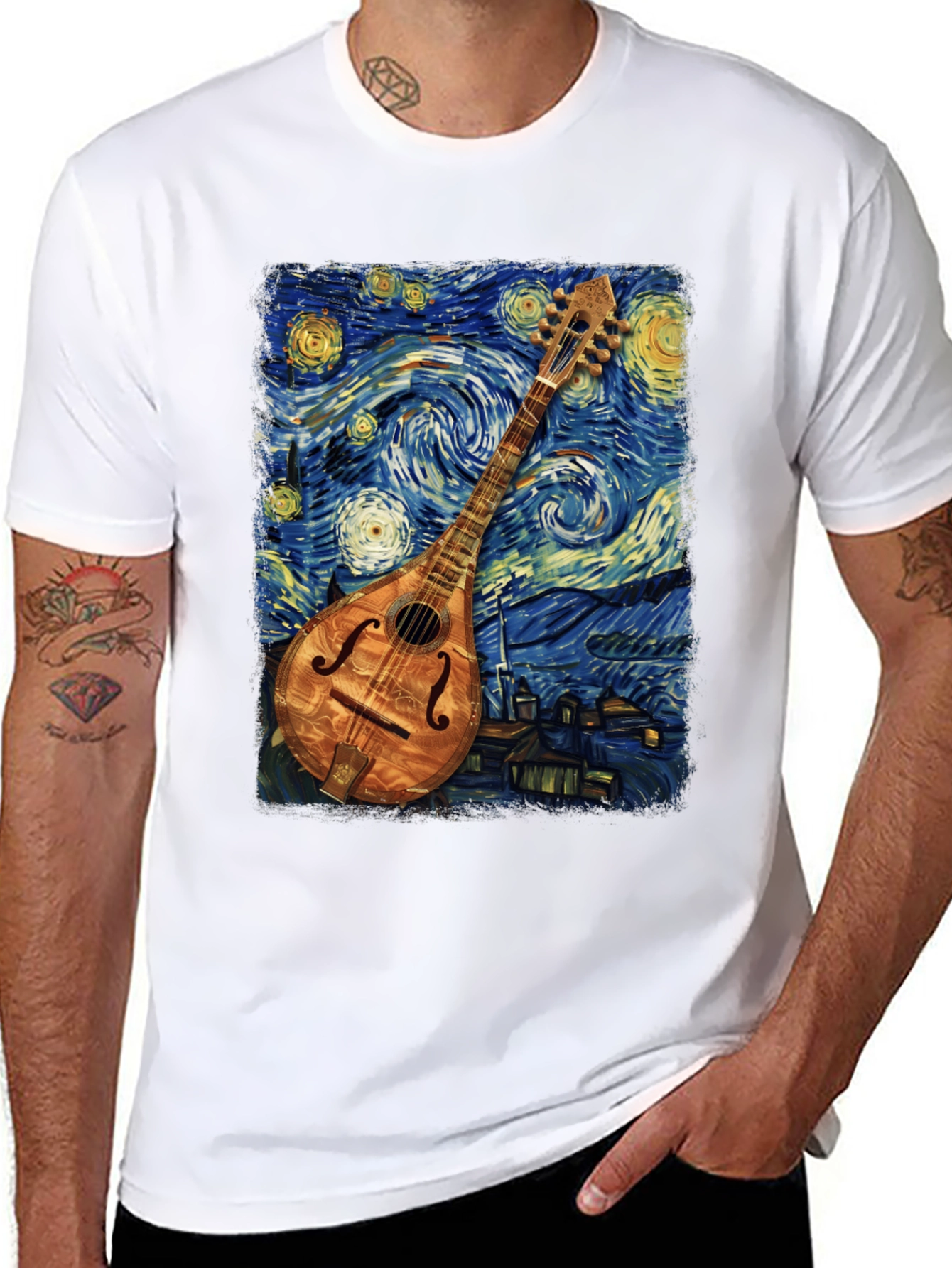 Starry Night Mandolin T-Shirt - Unique Art Tee