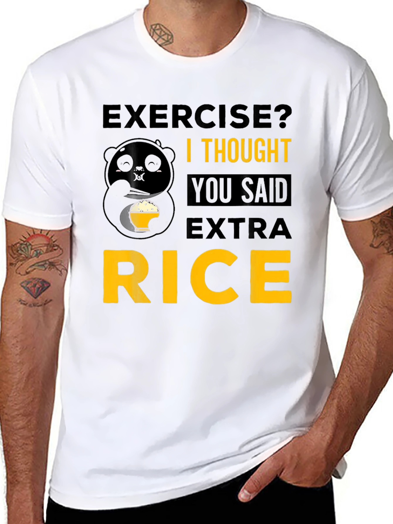 Exercise? Extra Rice Panda T-Shirt - Funny Foodie Tee