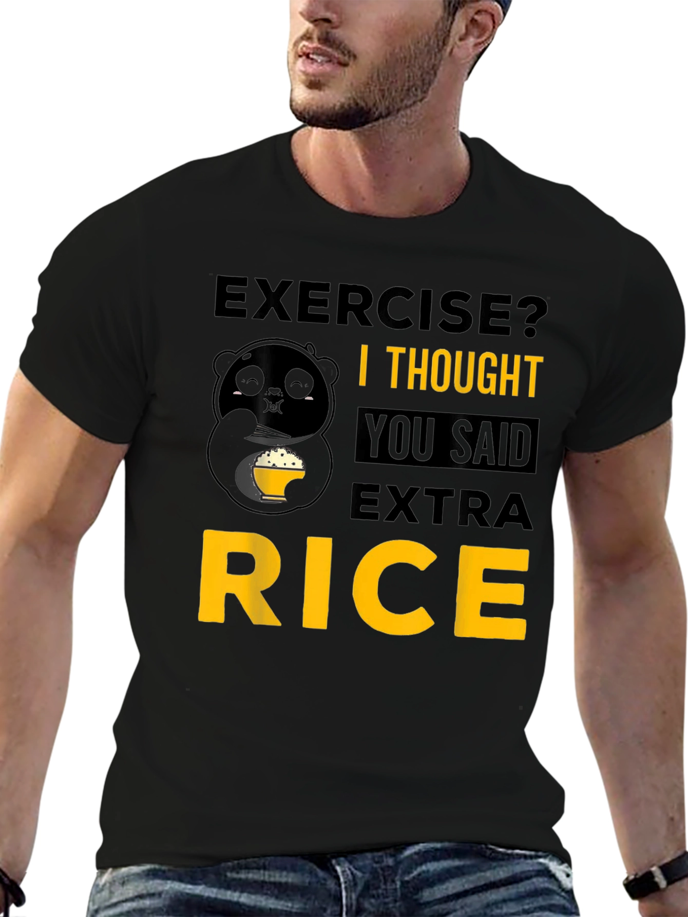 Exercise? Extra Rice Panda T-Shirt - Funny Foodie Tee