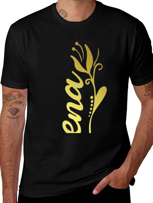 Elegant Black T-Shirt with Gold Floral Ena Design