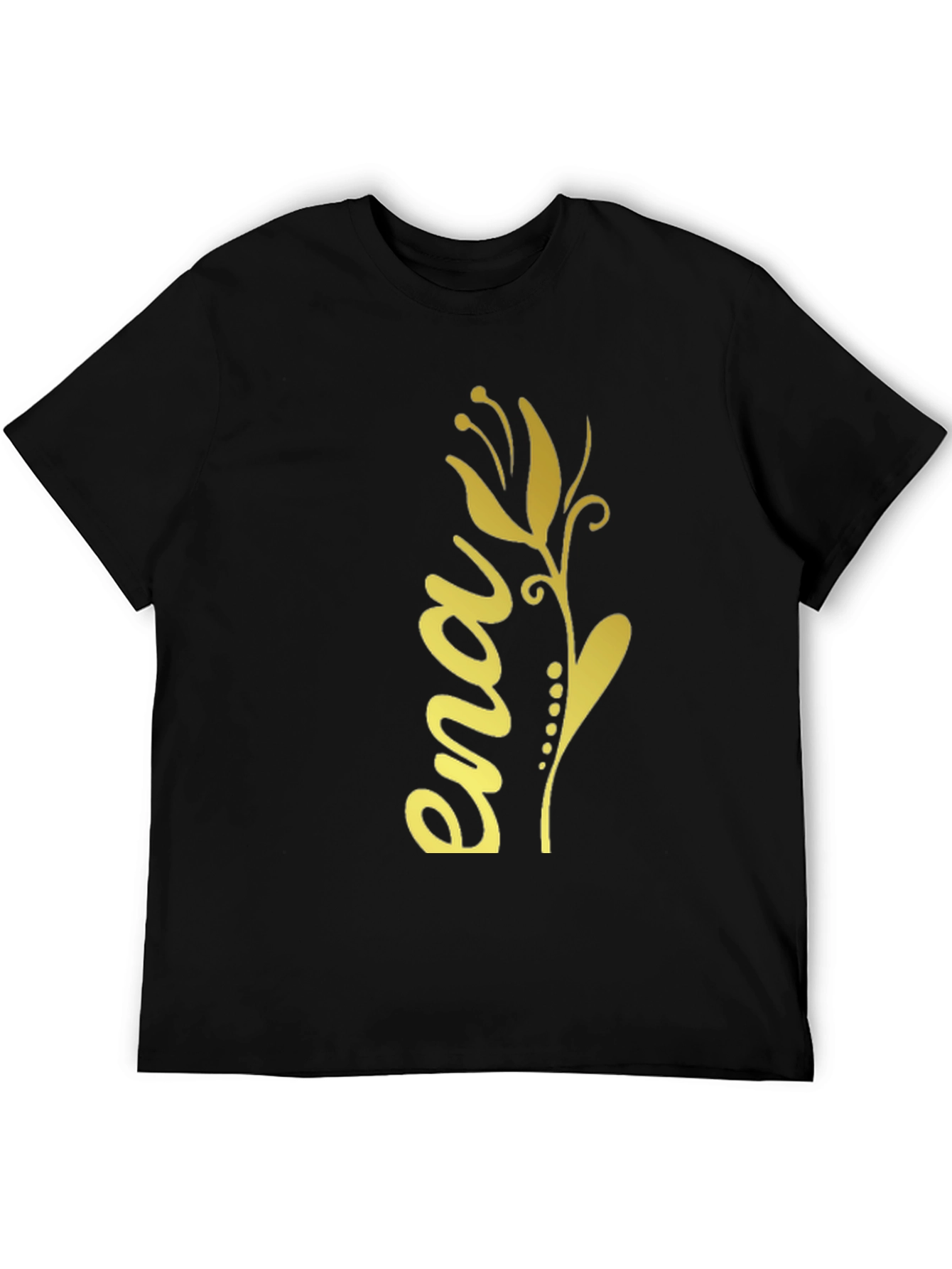 Elegant Black T-Shirt with Gold Floral Ena Design