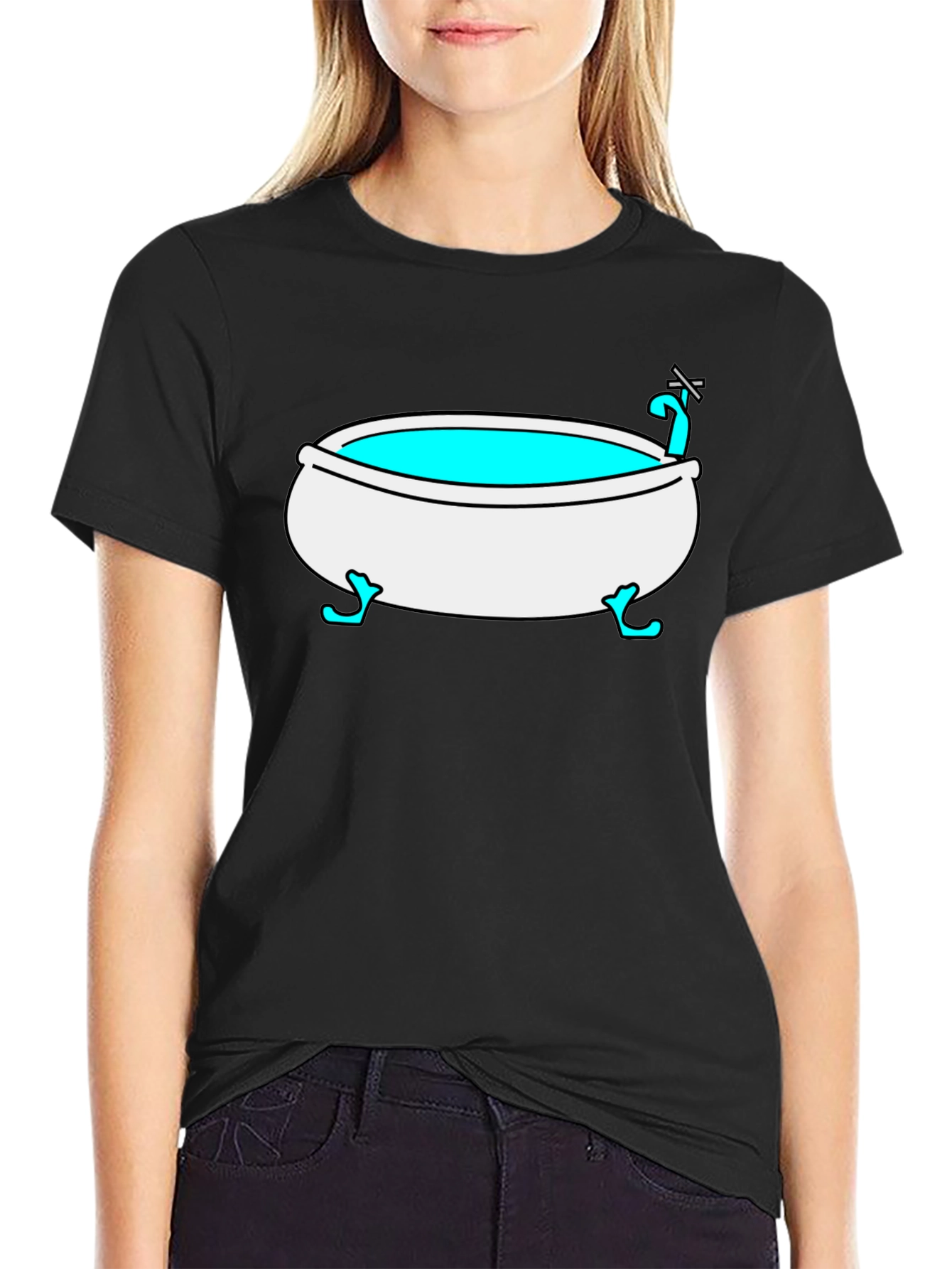 Cartoon Bathtub Graphic Tee - Quirky Style