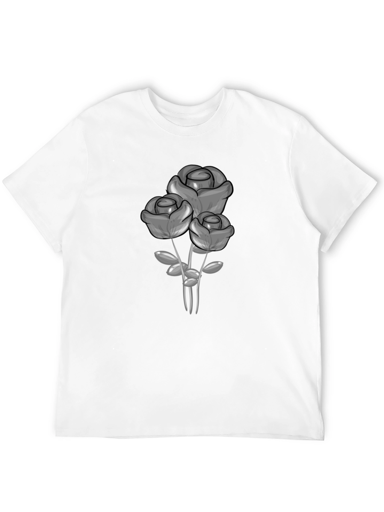 Black T-Shirt with Grey Rose Graphic