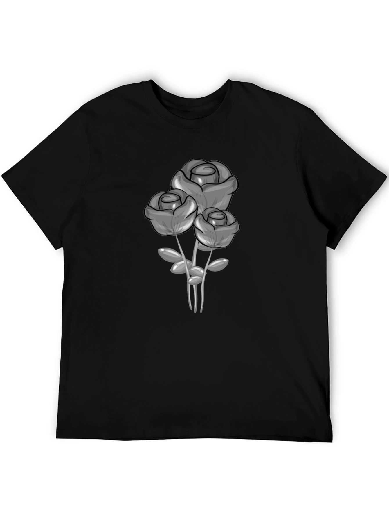 Black T-Shirt with Grey Rose Graphic
