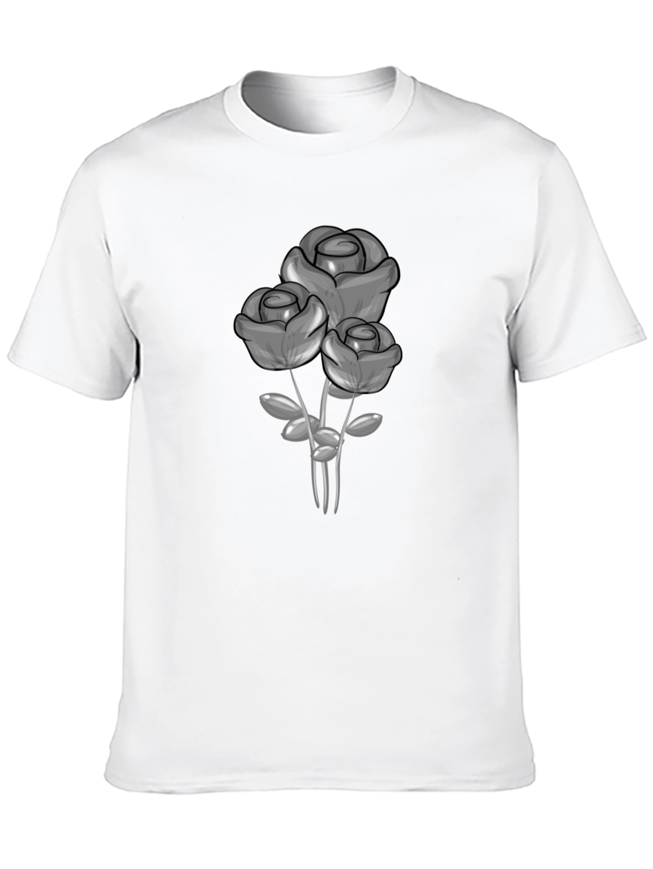 Black T-Shirt with Grey Rose Graphic
