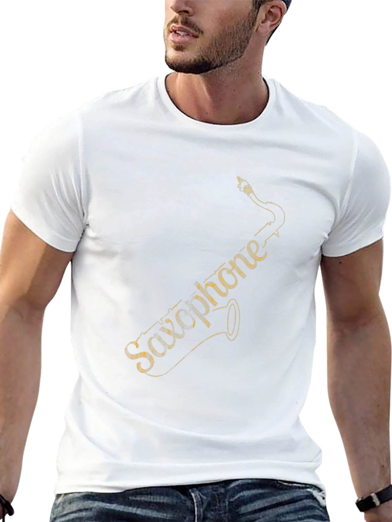 Saxophone Graphic Tee - Black Cotton T-Shirt