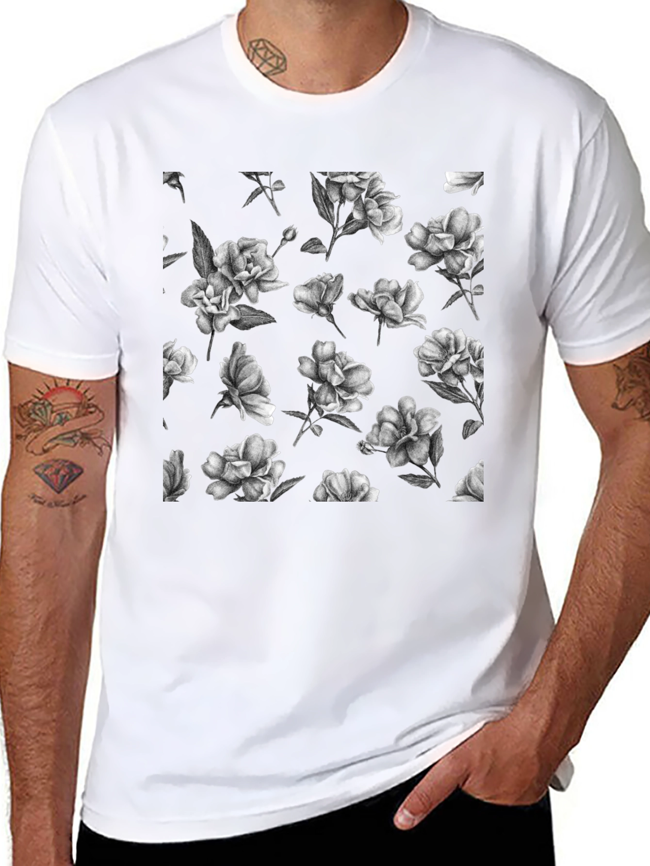 Floral Print Black T-Shirt