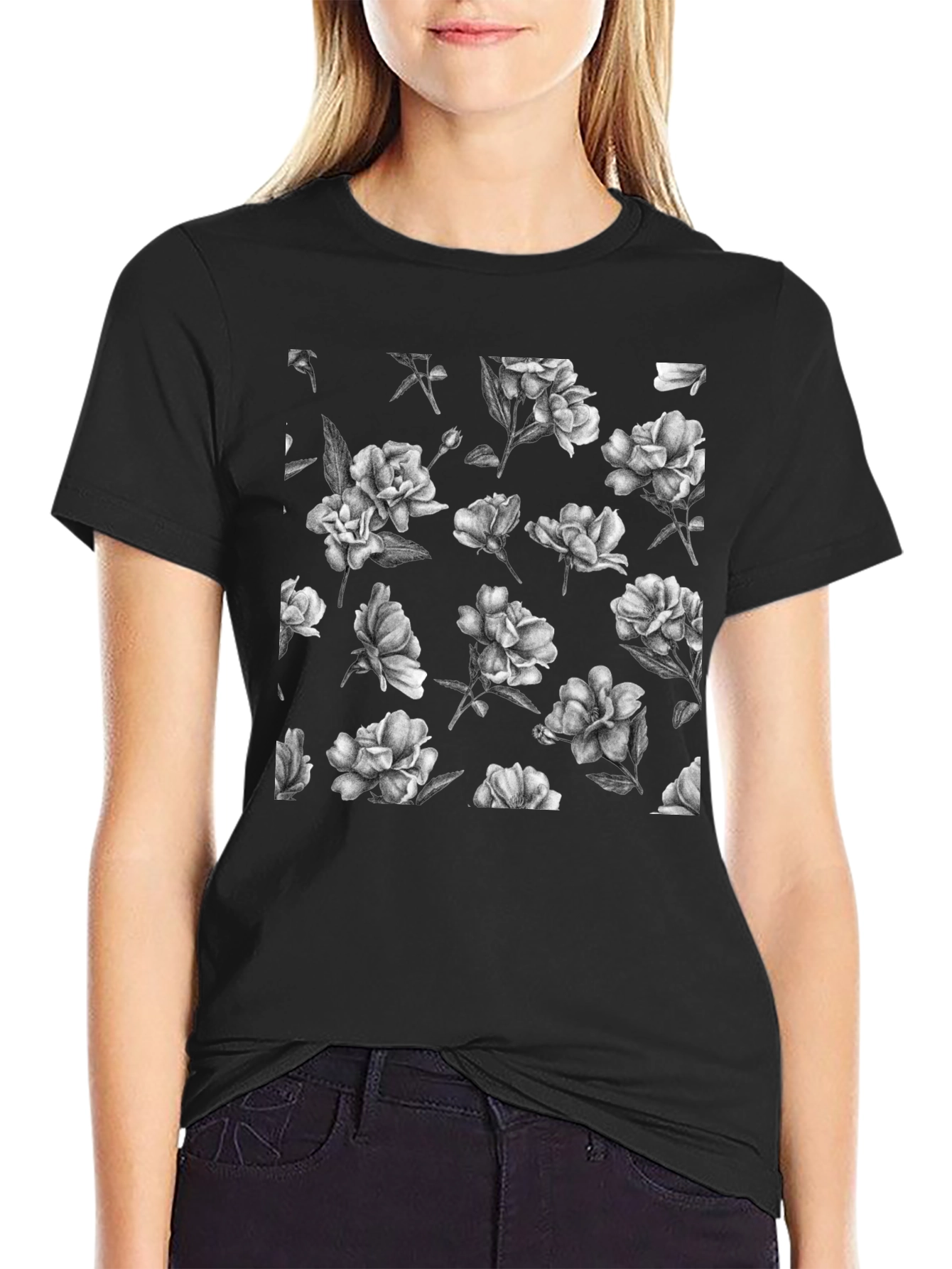 Floral Print Black T-Shirt