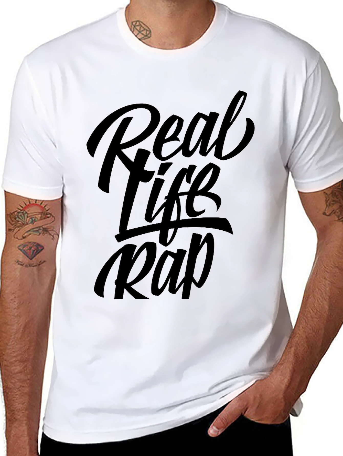 Real Life Rap Black Graphic Tee Shirt