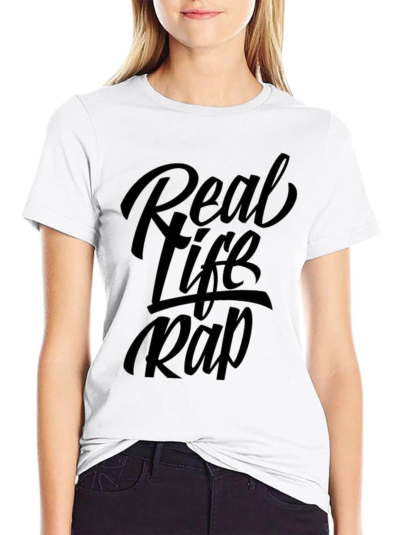 Real Life Rap Black Graphic Tee Shirt