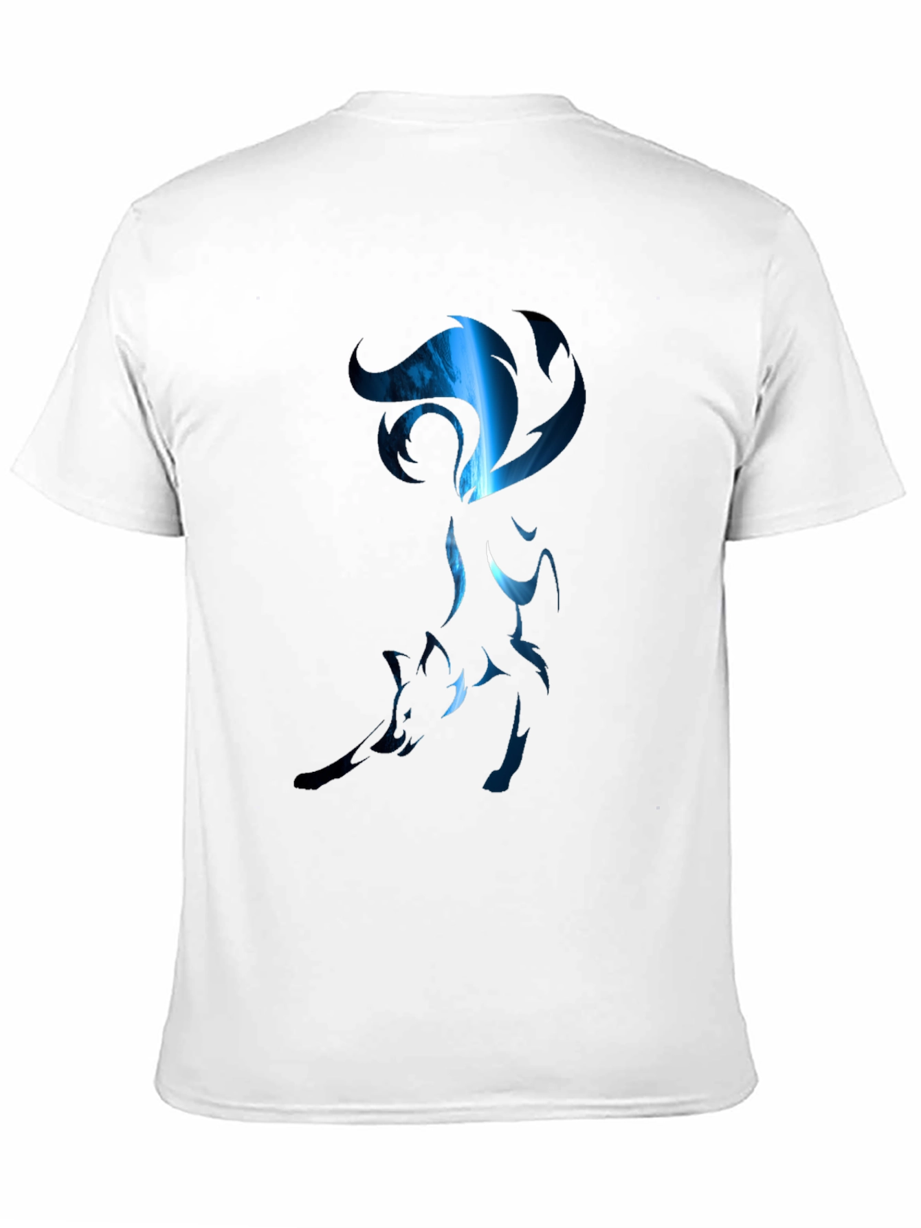 Mens Black T-Shirt with Stylized Blue Fox Design