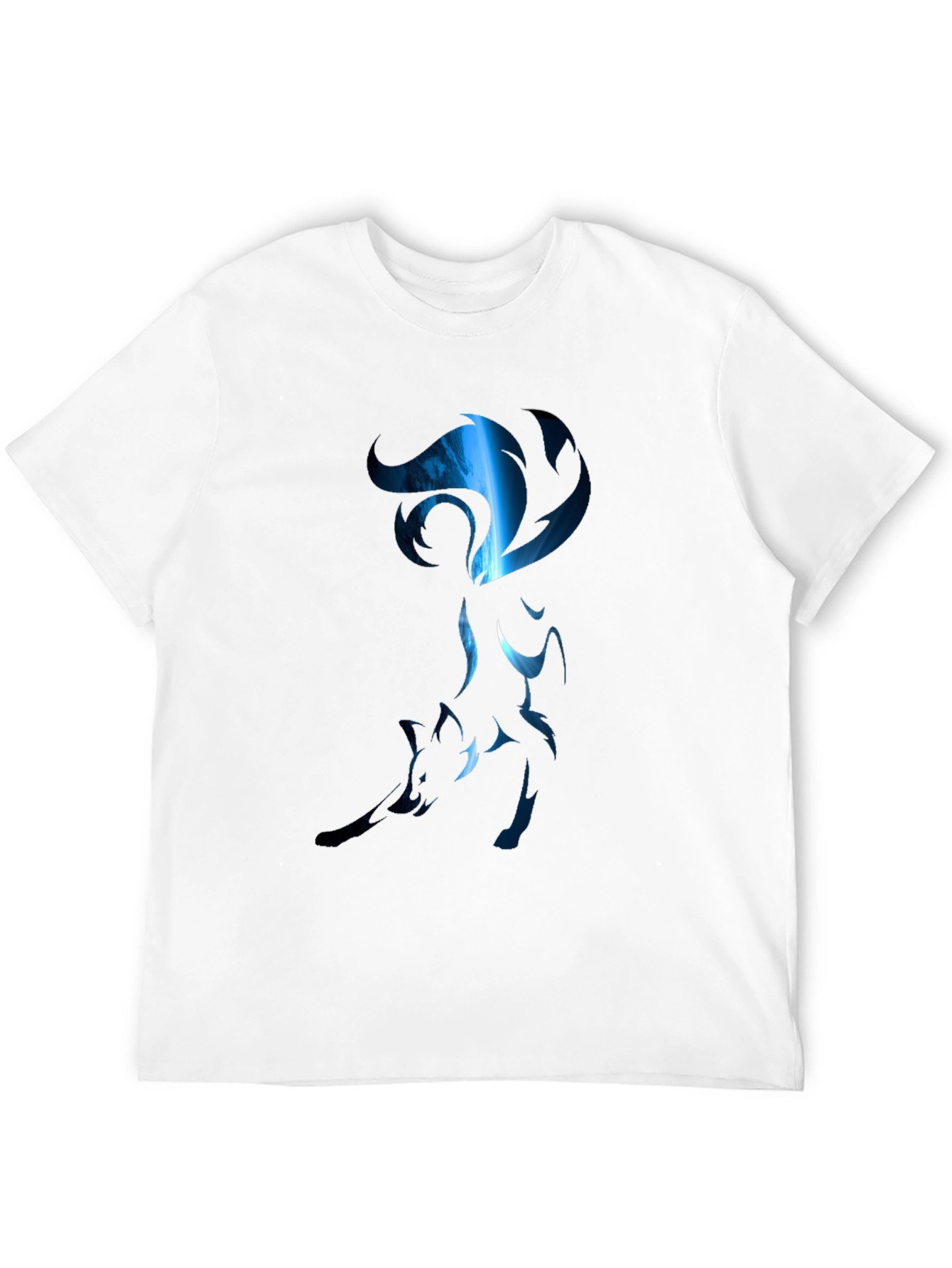 Mens Black T-Shirt with Stylized Blue Fox Design