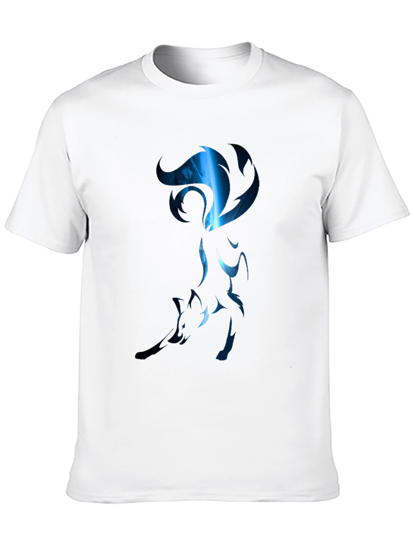 Mens Black T-Shirt with Stylized Blue Fox Design
