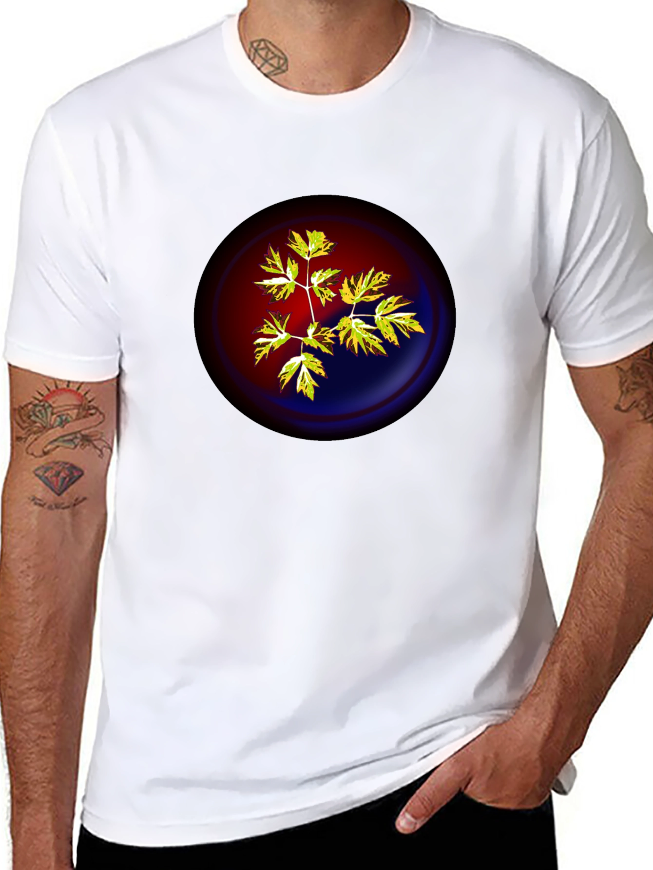 Botanical Yin Yang Graphic T-Shirt - Black