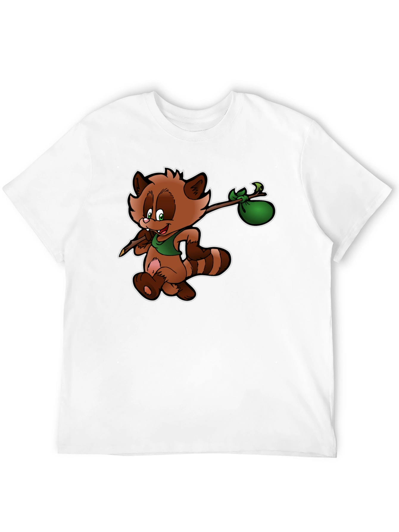 Cartoon Raccoon Hobo Graphic T-Shirt - Black