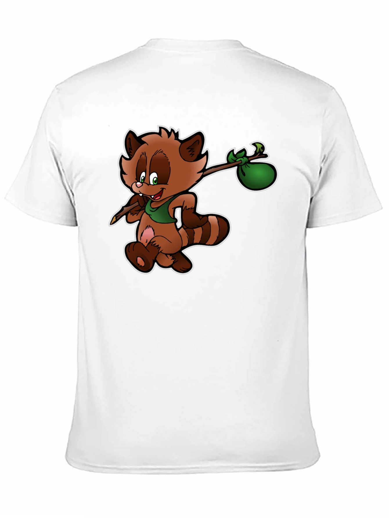Cartoon Raccoon Hobo Graphic T-Shirt - Black
