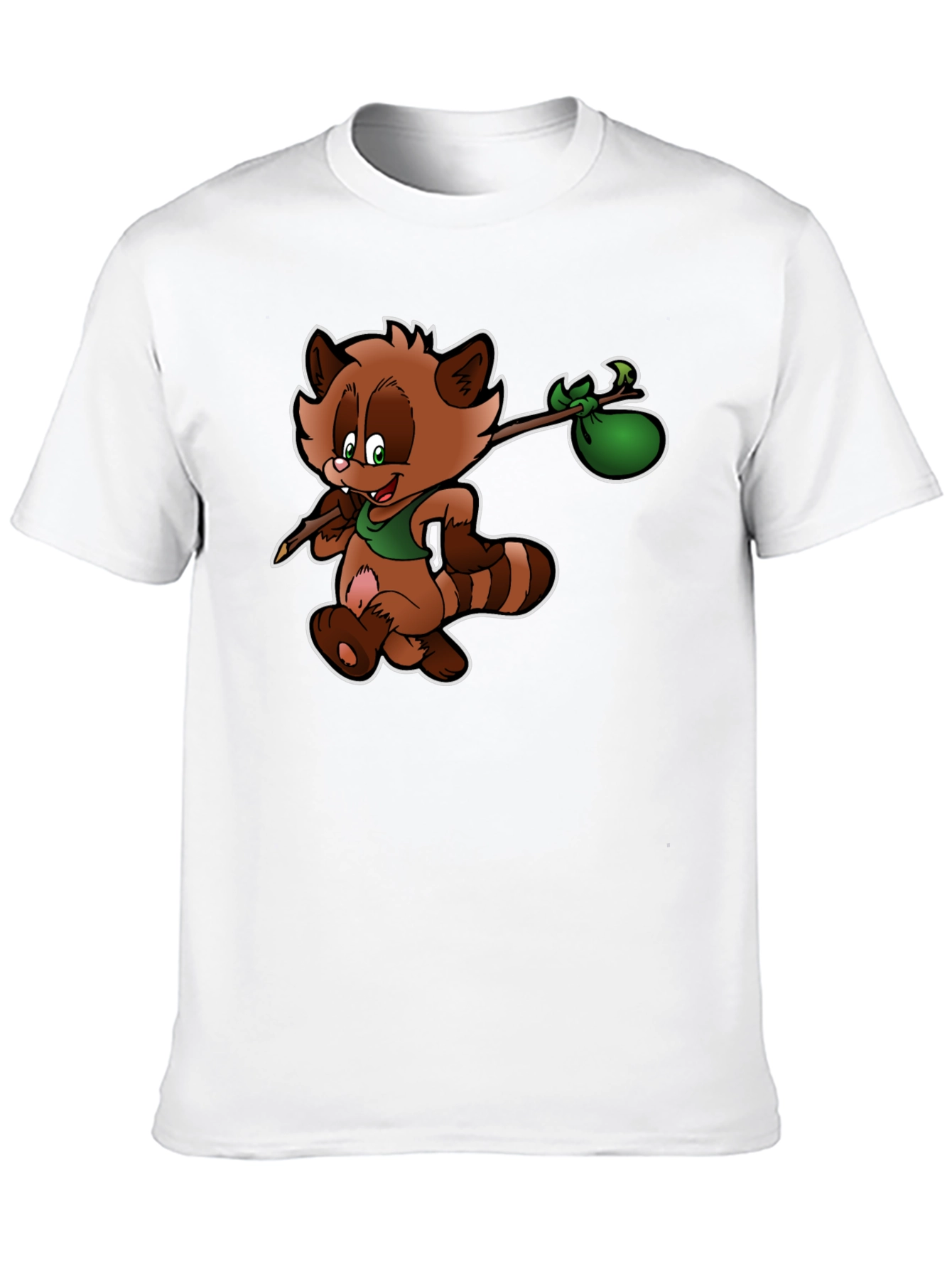 Cartoon Raccoon Hobo Graphic T-Shirt - Black