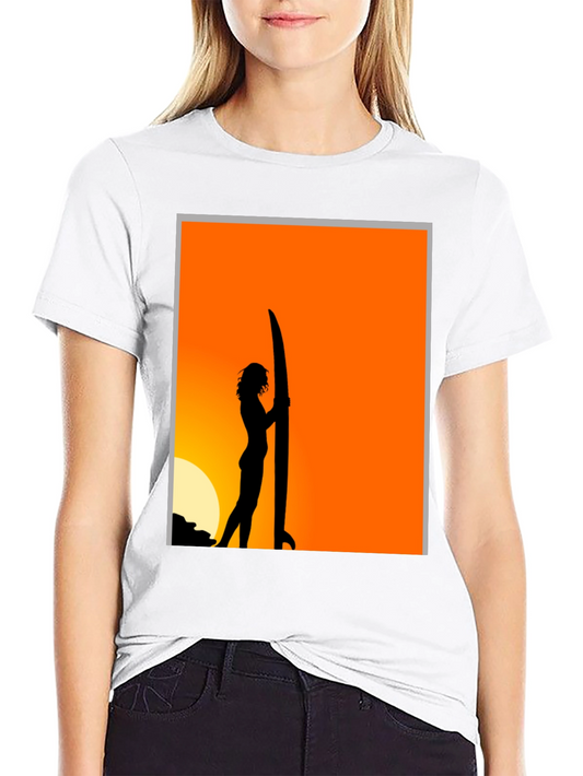 Sunset Surfer Graphic Tee - Black Cotton T-Shirt