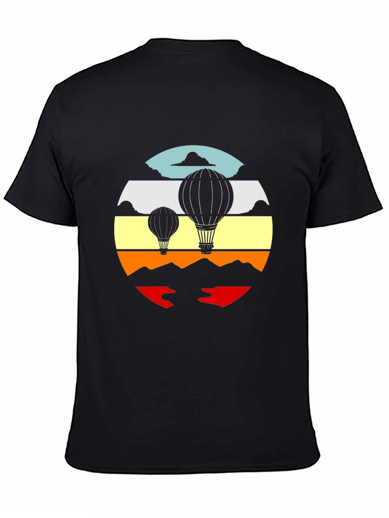 Retro Hot Air Balloon Graphic Tee - Black