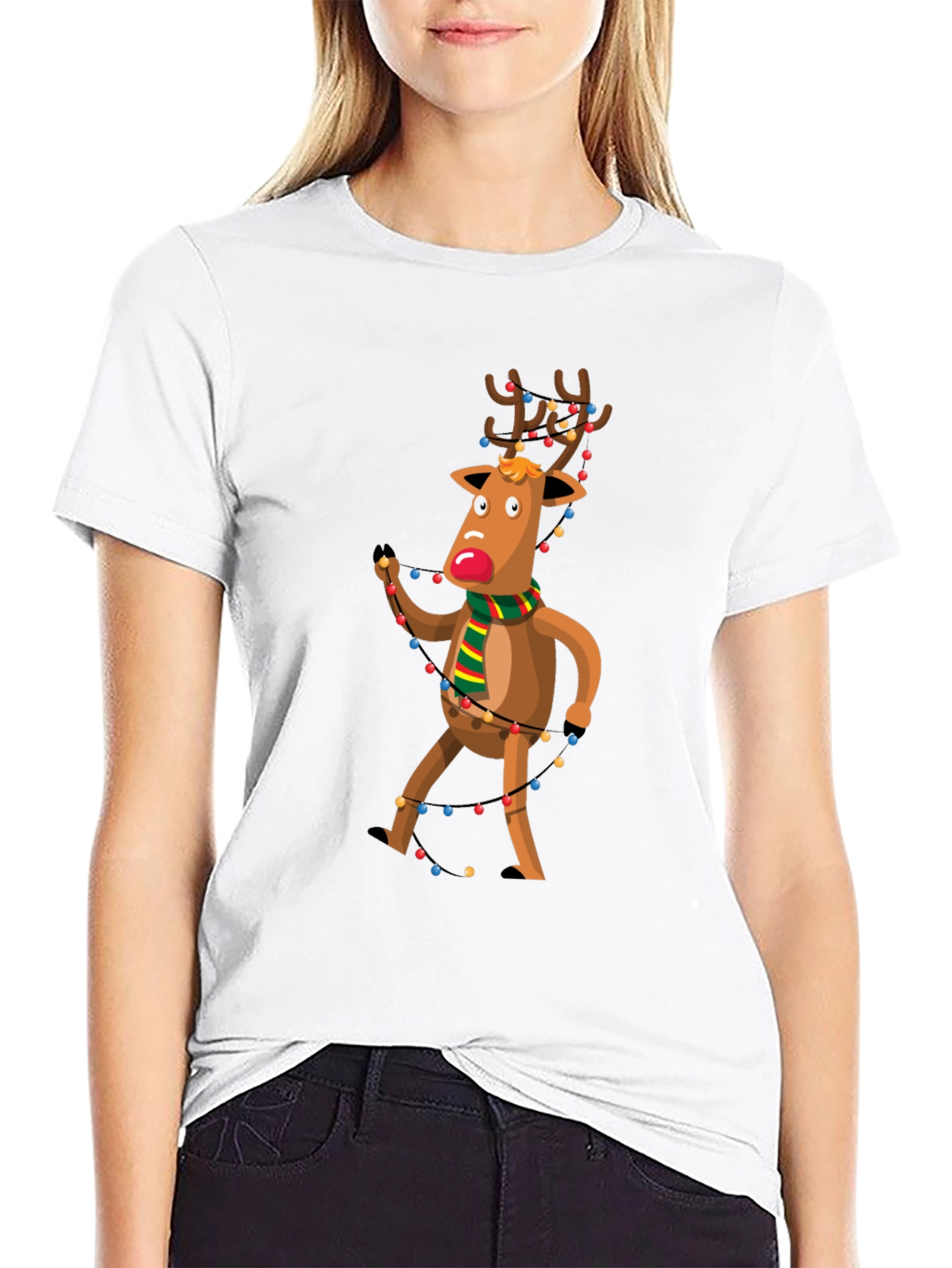 Festive Reindeer Graphic Tee - Holiday Cheer
