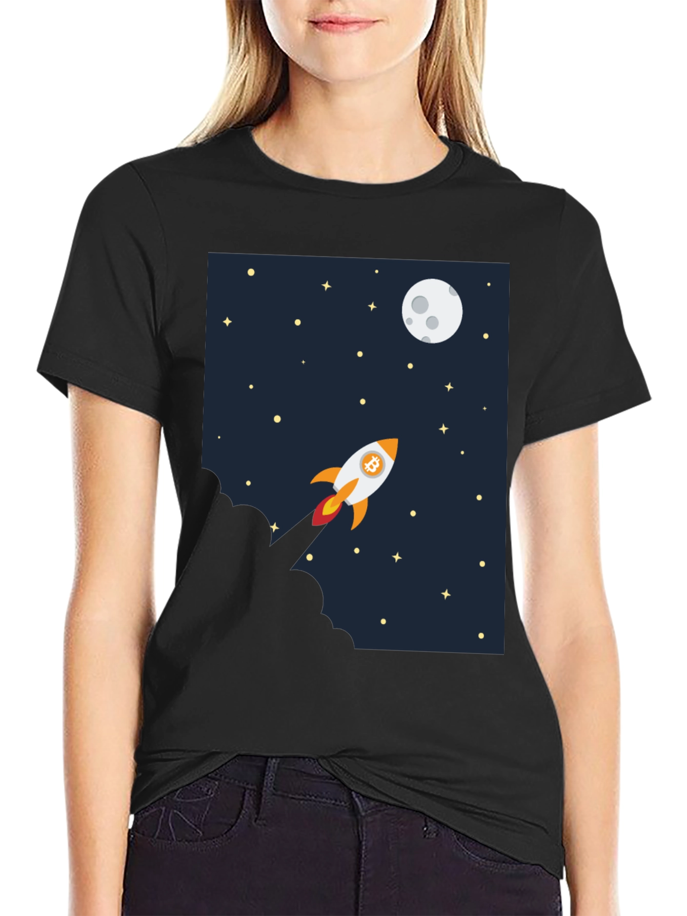 Bitcoin Rocket to the Moon Graphic Tee