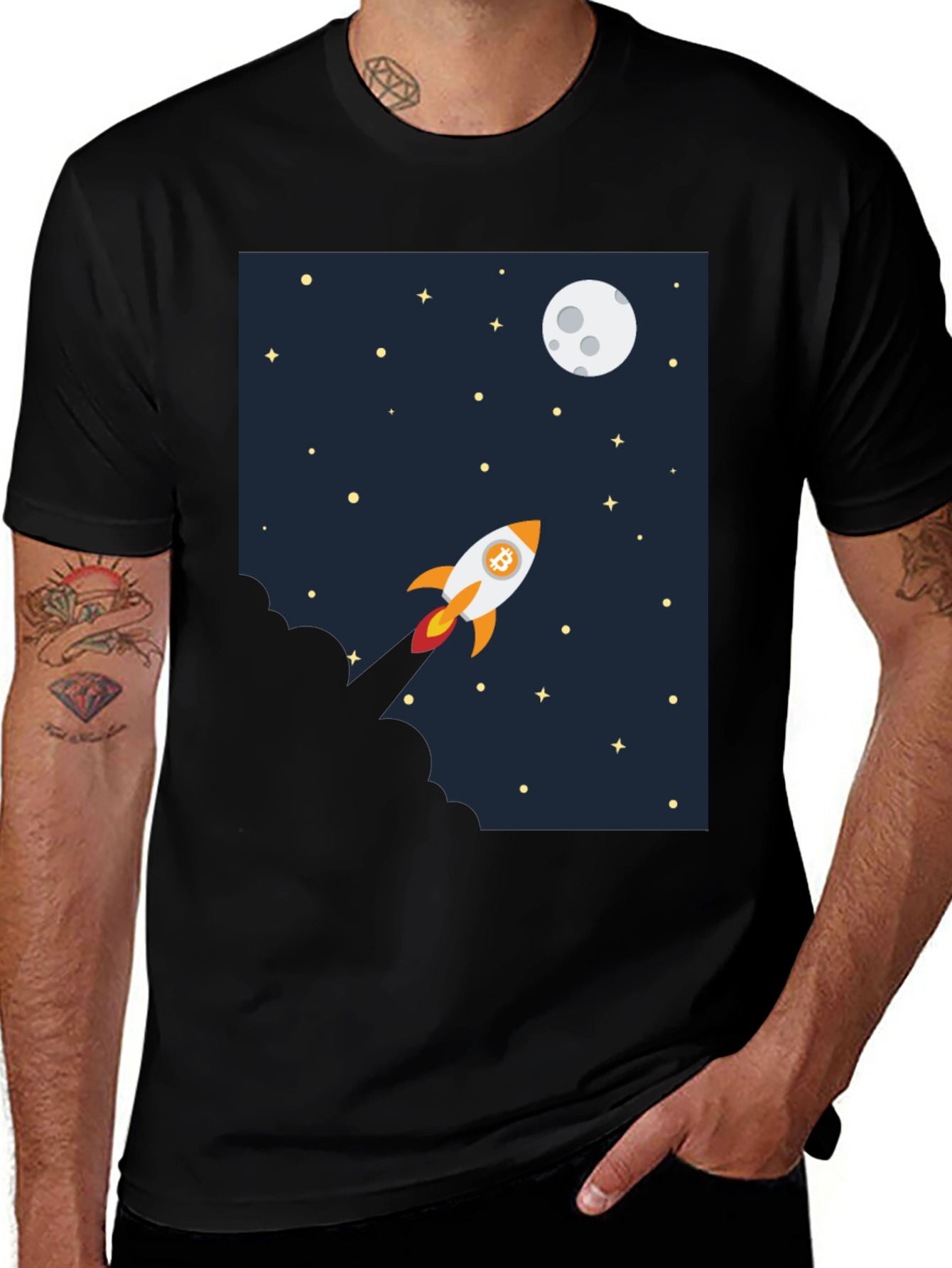 Bitcoin Rocket to the Moon Graphic Tee